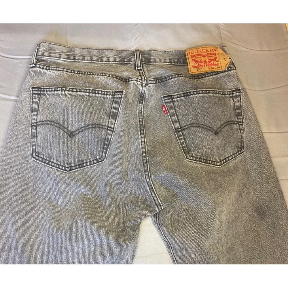 Levi's 501 Original Fit Mens 36x34 Gray‎ Acid Wash Straight Leg Jeans Button Fly